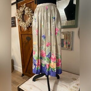 Vintage UMI Anne Crimmins Silk Floral Midi Skirt  Romantic Cottagecore Size 8